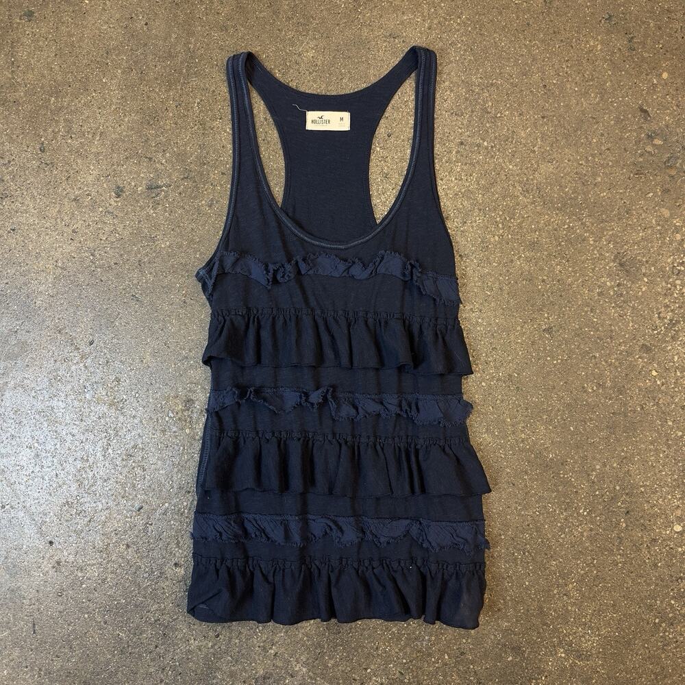 Hollister Women’s M Navy Ruffle Tiered Racerback Tank Top Y2K Boho Great Cond